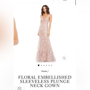 FLORAL EMBELLISHED SLEEVELESS PLUNGE NECK GOWN